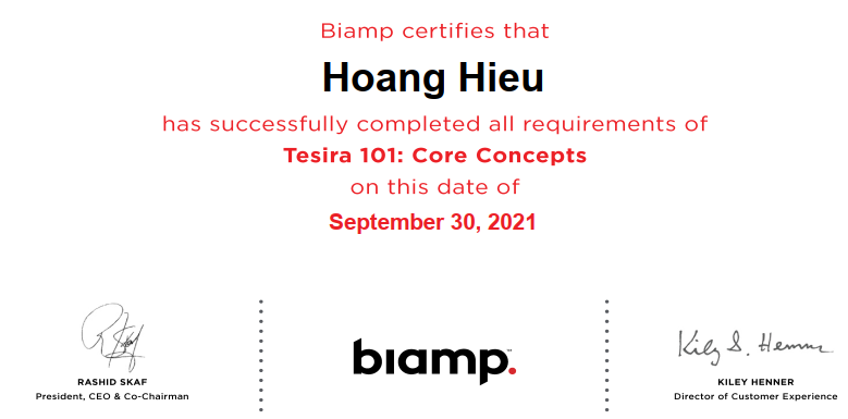 Biamp certificate